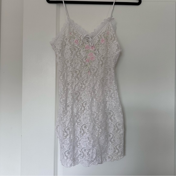Vintage 'Delicates' (XS/S) White Sheer Lace Chemise Lingerie Slip Dress Floral - Picture 2 of 9